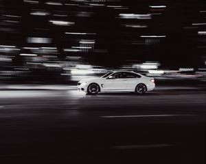 Preview wallpaper car, white, road, speed, long exposure