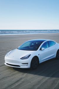 Preview wallpaper car, white, sports car, beach