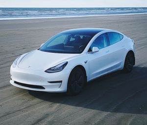 Preview wallpaper car, white, sports car, beach