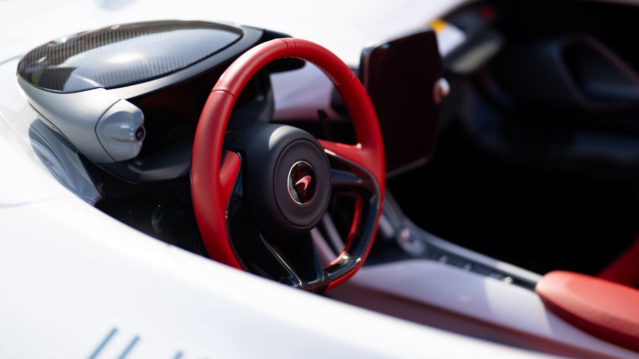 Wallpaper car, white, steering wheel, red