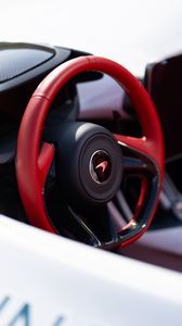 Preview wallpaper car, white, steering wheel, red