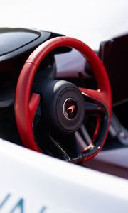 Preview wallpaper car, white, steering wheel, red