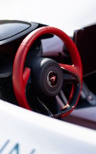 Preview wallpaper car, white, steering wheel, red