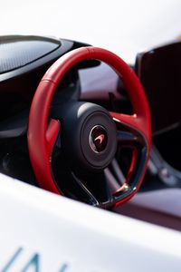 Preview wallpaper car, white, steering wheel, red