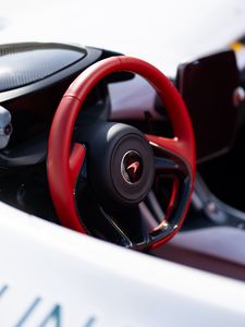 Preview wallpaper car, white, steering wheel, red