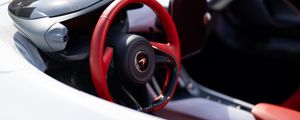 Preview wallpaper car, white, steering wheel, red