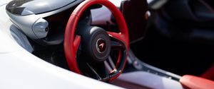 Preview wallpaper car, white, steering wheel, red