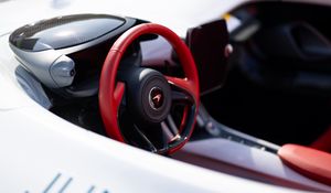 Preview wallpaper car, white, steering wheel, red