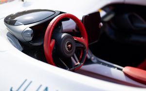 Preview wallpaper car, white, steering wheel, red