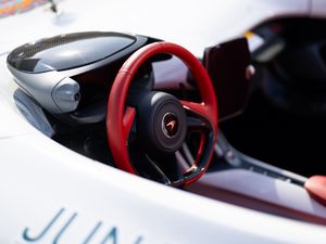 Preview wallpaper car, white, steering wheel, red