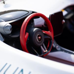 Preview wallpaper car, white, steering wheel, red