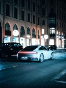 Preview wallpaper car, white, street, city, night