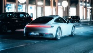 Preview wallpaper car, white, street, city, night