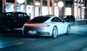 Preview wallpaper car, white, street, city, night