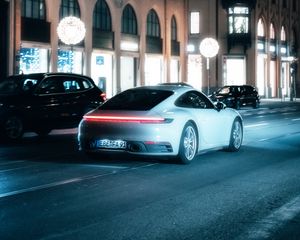 Preview wallpaper car, white, street, city, night