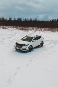 Preview wallpaper car, white, suv, snow, winter