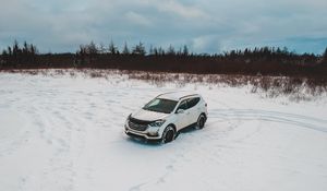 Preview wallpaper car, white, suv, snow, winter