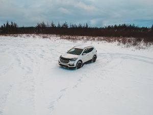 Preview wallpaper car, white, suv, snow, winter