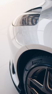 Preview wallpaper car, white, wheel, headlight, side view
