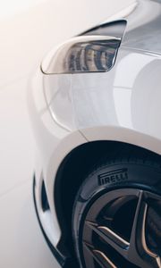 Preview wallpaper car, white, wheel, headlight, side view