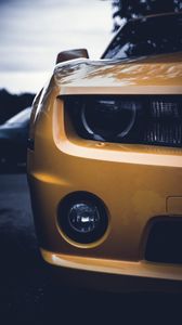 Preview wallpaper car, yellow, front view, headlights