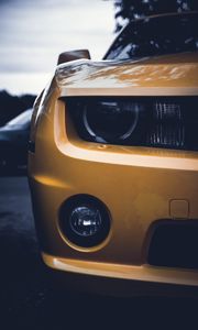 Preview wallpaper car, yellow, front view, headlights