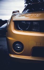 Preview wallpaper car, yellow, front view, headlights