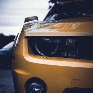 Preview wallpaper car, yellow, front view, headlights