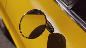 Preview wallpaper car, yellow, mirror, retro