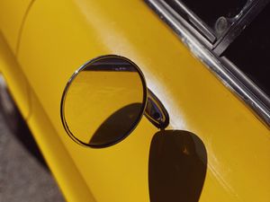 Preview wallpaper car, yellow, mirror, retro