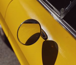 Preview wallpaper car, yellow, mirror, retro