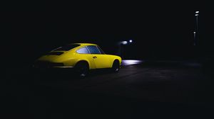 Preview wallpaper car, yellow, retro, dark, night