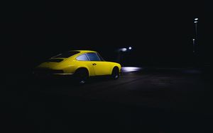 Preview wallpaper car, yellow, retro, dark, night