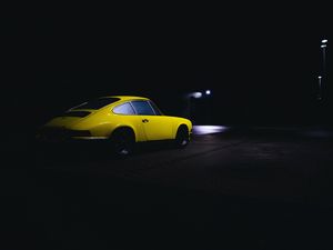 Preview wallpaper car, yellow, retro, dark, night