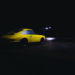 Preview wallpaper car, yellow, retro, dark, night