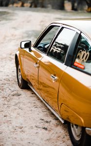 Preview wallpaper car, yellow, retro, road