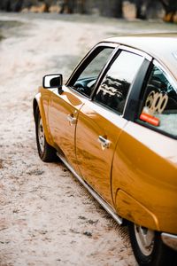 Preview wallpaper car, yellow, retro, road