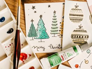 Preview wallpaper cards, paints, brush, drawing, christmas, new year