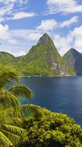 Preview wallpaper caribbean, ocean, palm trees, peaks