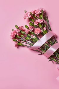 Preview wallpaper carnations, flowers, bouquet, ribbon, pink