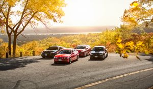 Preview wallpaper cars, asphalt, trees, parking