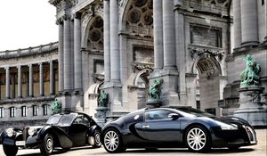 Preview wallpaper cars, bugatti, veyron, luxury, black, parked, building