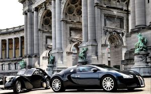 Preview wallpaper cars, bugatti, veyron, luxury, black, parked, building