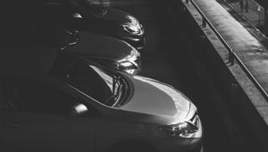 Preview wallpaper cars, bw, dark, parking, monochrome