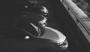 Preview wallpaper cars, bw, dark, parking, monochrome