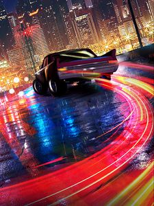 Preview wallpaper cars, lights, city, motion, rain, wet