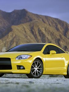 Preview wallpaper cars, mitsubishi, yellow, front view