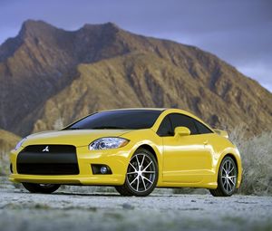 Preview wallpaper cars, mitsubishi, yellow, front view