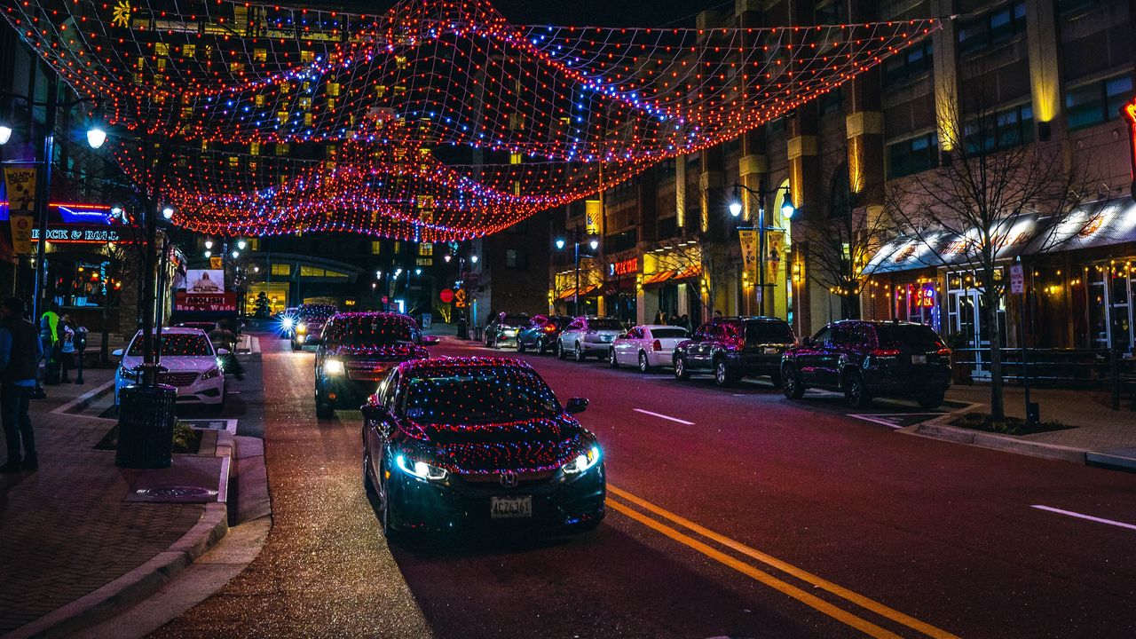 Wallpaper cars, night city, illumination, street