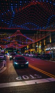 Preview wallpaper cars, night city, illumination, street